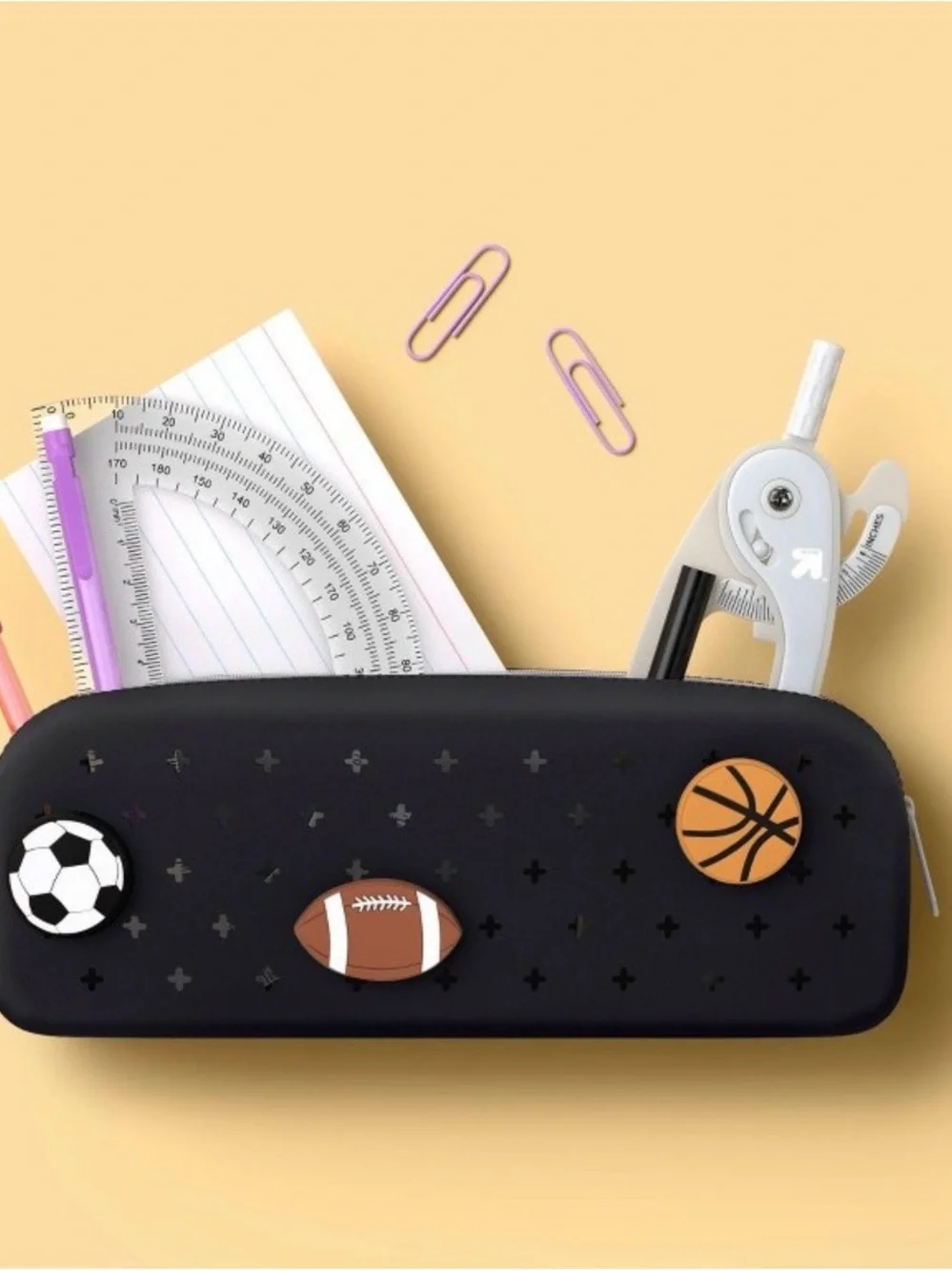 Single Zip Silicone Pencil Pouch Black with Sports Charms - up&up™
